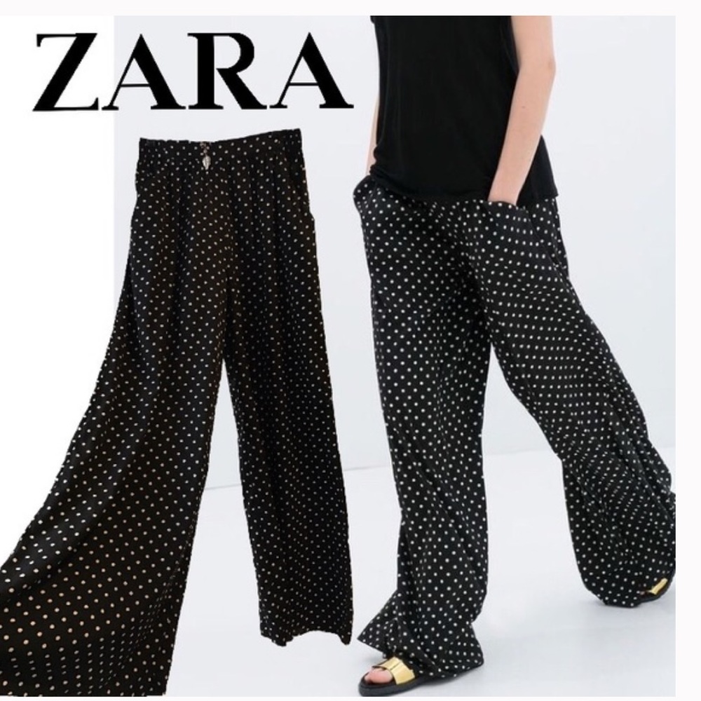 Zara wife leg polka dot high waist flowy pants